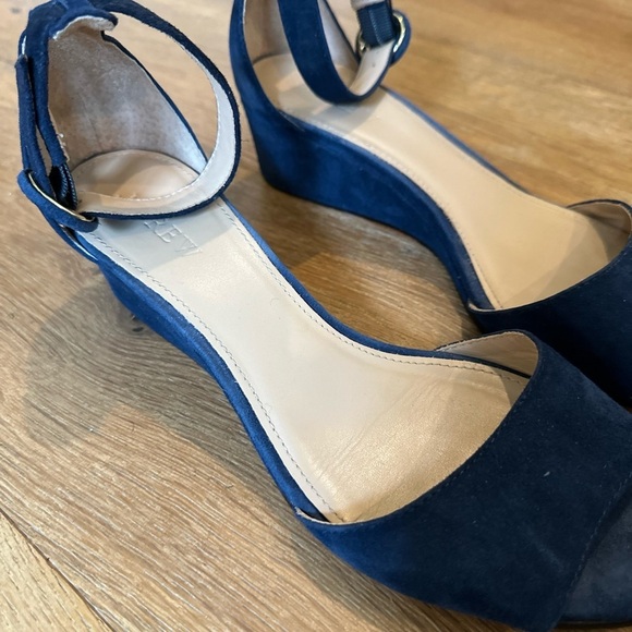 J. Crew Blue Suede Wedge Women's Sandals - Picture 2 of 6